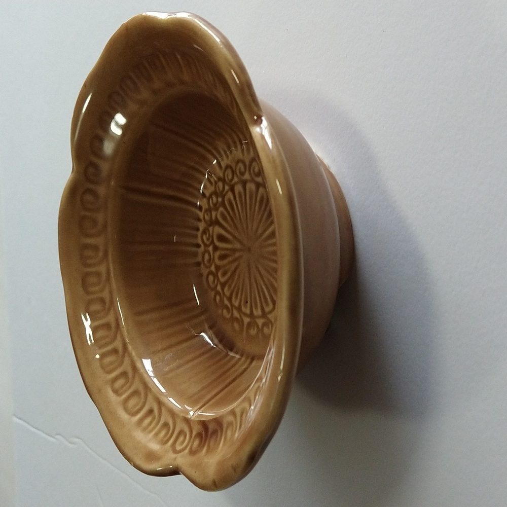 Vintage McCoy Scroll Design Footed Tan Bowl  USA